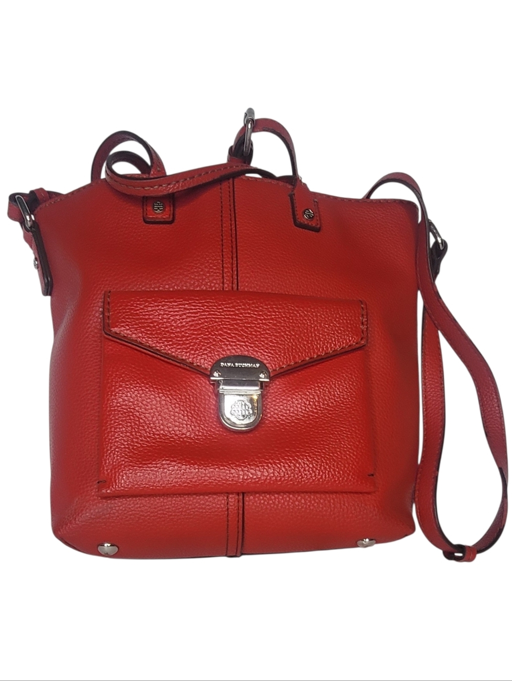 Dana Buchman Red Pebble Leather Crossbody Bag with Front Pocket